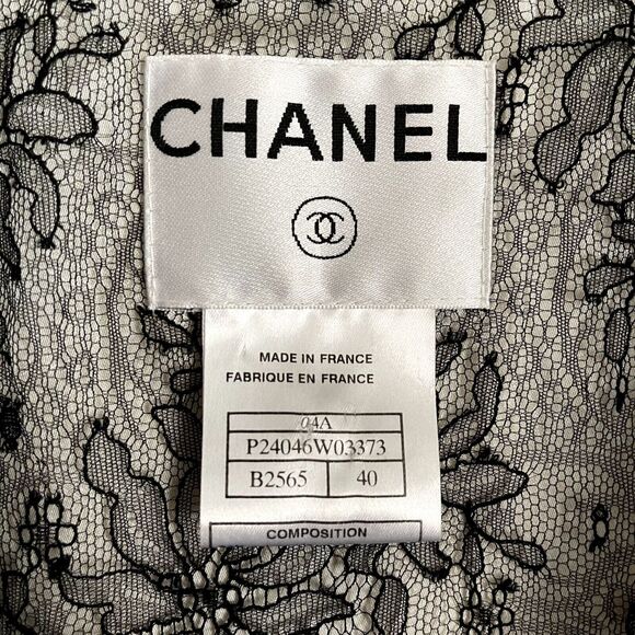 Chanel Vintage 2004 Tweed Lace Trim Jacket Black White - Picture 15 of 15